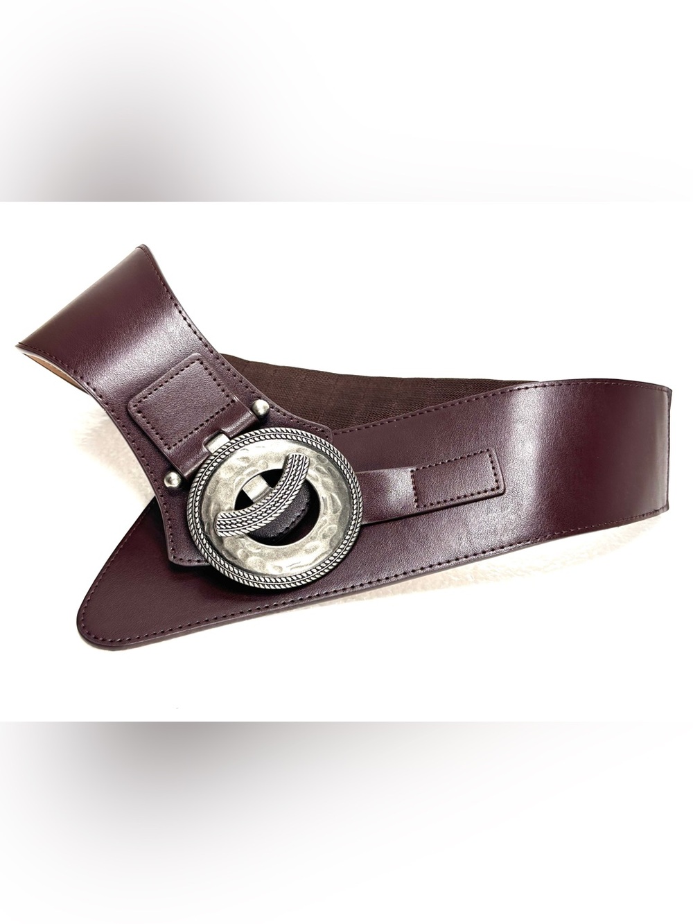 Steampunk Wide Angled Faux Leather Brown Belt with Metal Hardware